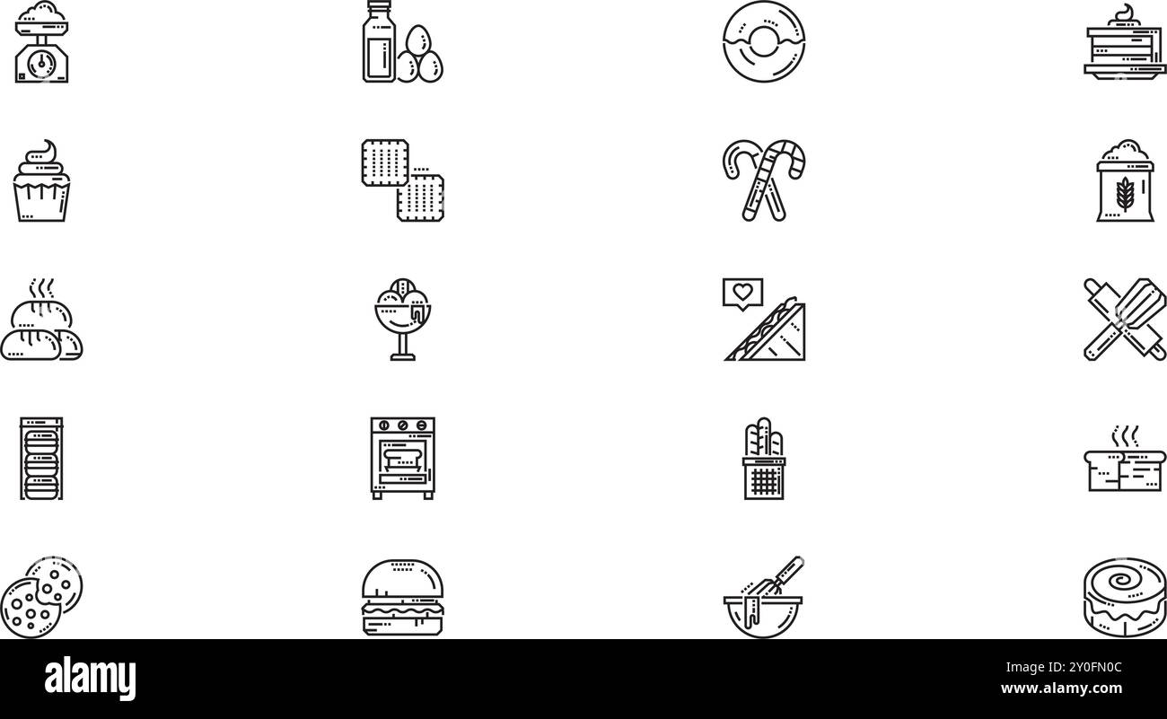 Icônes de boulangerie Collection d'icônes vectorielles de haute qualité avec trait modifiable. Idéal pour les projets professionnels et créatifs. Illustration de Vecteur