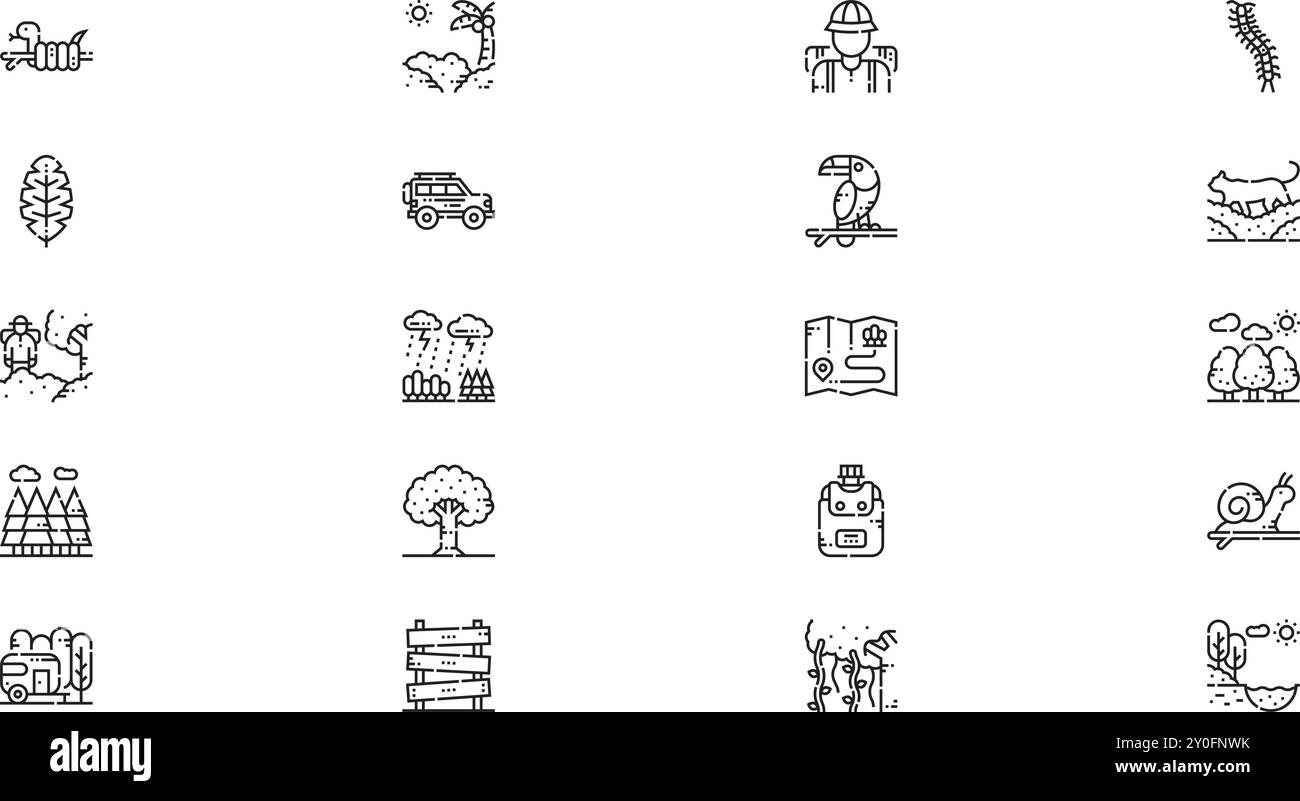 Jungle Icons Collection d'icônes vectorielles de haute qualité avec Stroke modifiable. Idéal pour les projets professionnels et créatifs. Illustration de Vecteur