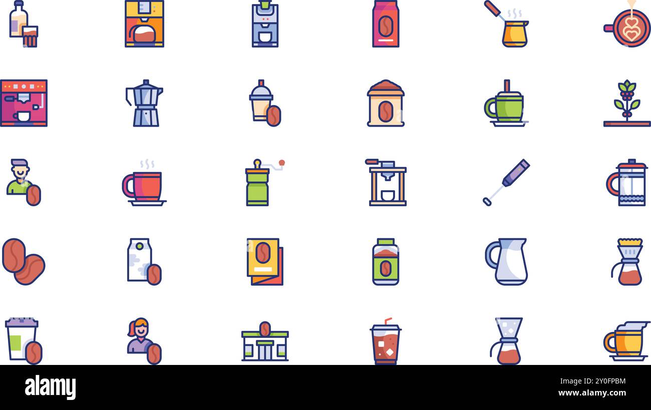 Pack d'icônes pour amoureux du café Collection d'icônes vectorielles de haute qualité avec trait modifiable. Idéal pour les projets professionnels et créatifs. Illustration de Vecteur