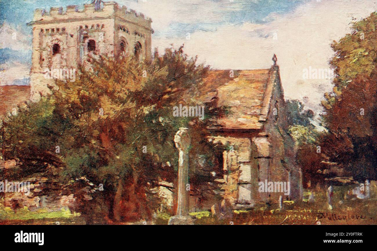 L'église Sainte-Marie la Vierge, Iffley, vue du sud-est, Oxfordshire, Angleterre. Extrait du livre Oxford, peint par John Fulleylove, publié à Londres en 1922. Banque D'Images