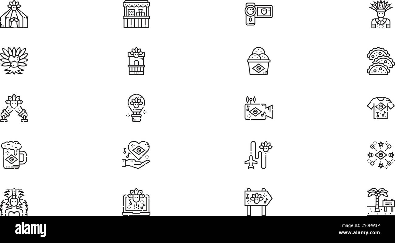 Icônes de carnaval brésilien Collection d'icônes vectorielles de haute qualité avec Stroke modifiable. Idéal pour les projets professionnels et créatifs. Illustration de Vecteur