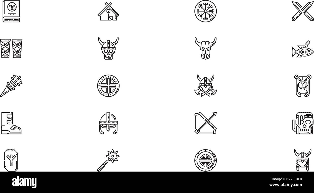 Icônes Viking Collection d'icônes vectorielles de haute qualité avec un trait modifiable. Idéal pour les projets professionnels et créatifs. Illustration de Vecteur