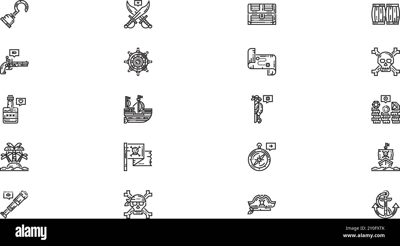 Pirates Icons Collection d'icônes vectorielles de haute qualité avec Stroke modifiable. Idéal pour les projets professionnels et créatifs. Illustration de Vecteur