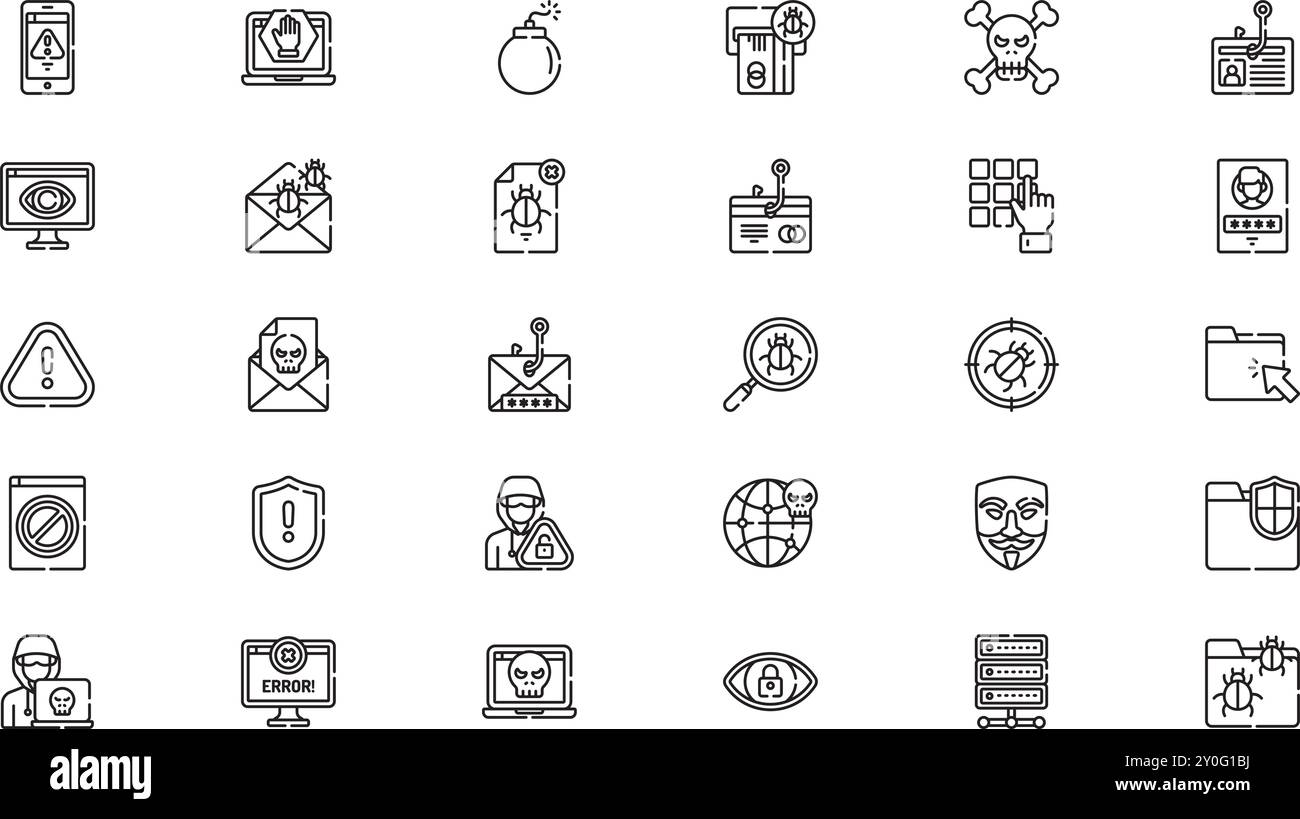 Icônes de hacker Collection d'icônes vectorielles de haute qualité avec trait modifiable. Idéal pour les projets professionnels et créatifs. Illustration de Vecteur