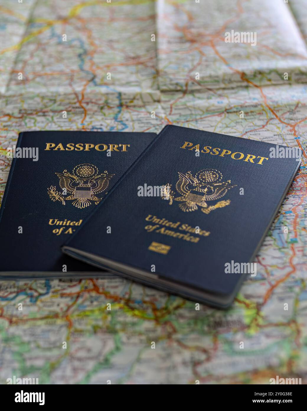 Passeports américains sur Street Map Banque D'Images