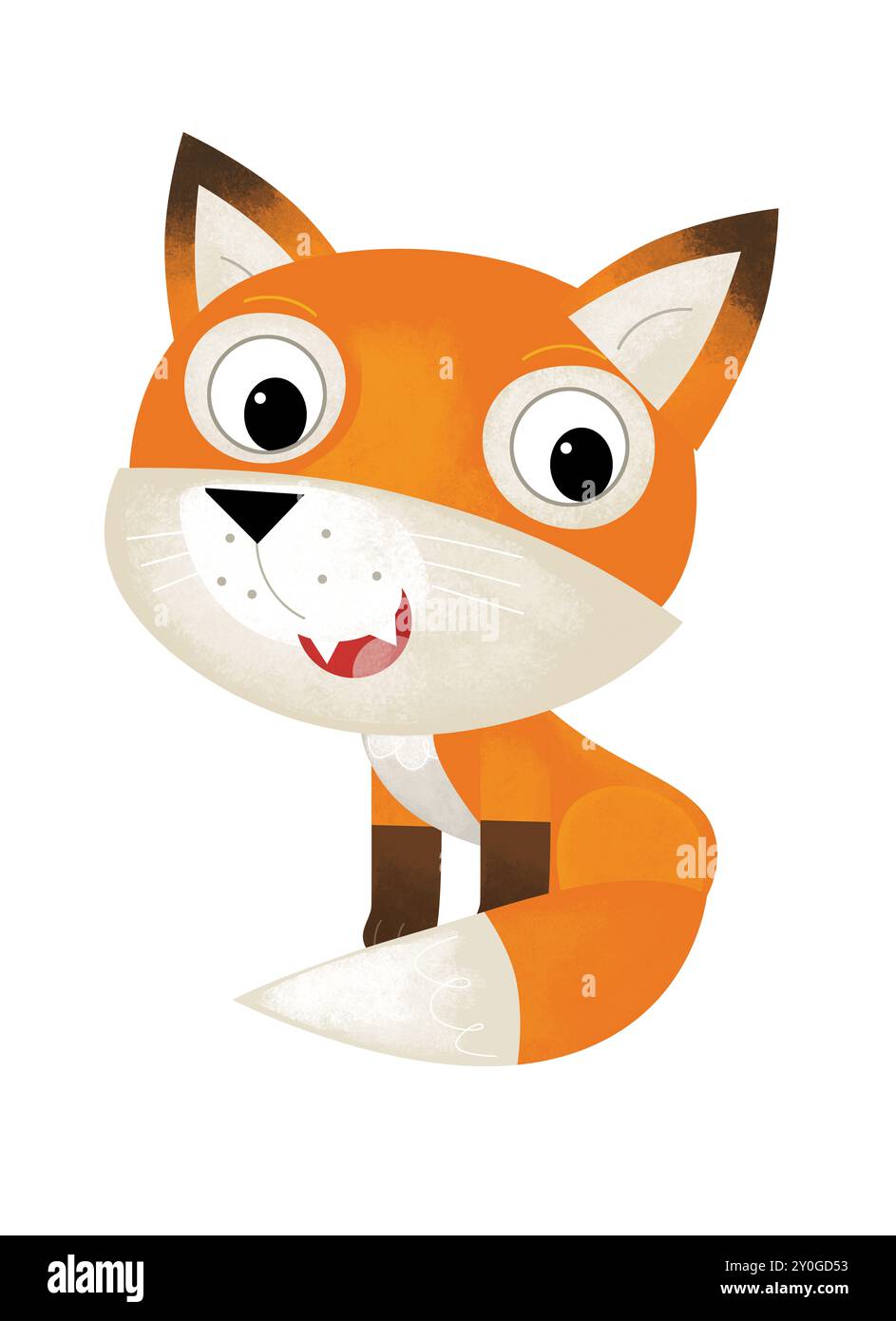 Dessin animé animal de forêt sauvage souriant renard drôle illustration isolée pour les enfants Banque D'Images