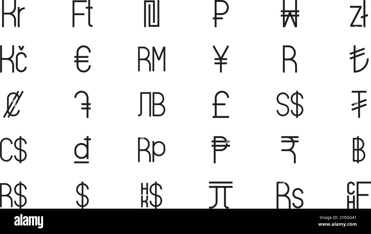Icônes de collection de devises Collection d'icônes vectorielles de haute qualité avec trait modifiable. Idéal pour les projets professionnels et créatifs. Illustration de Vecteur