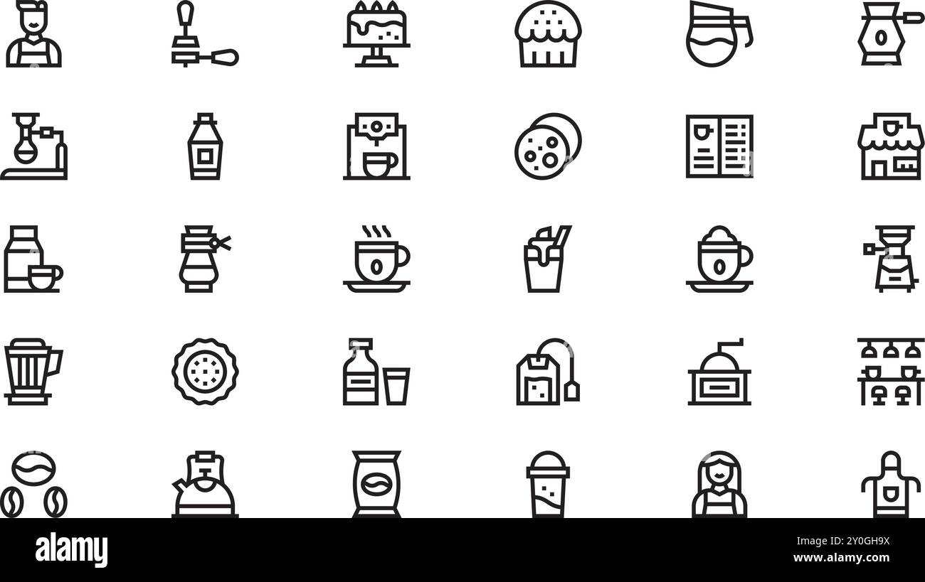 Icônes de café Collection d'icônes vectorielles de haute qualité avec Stroke modifiable. Idéal pour les projets professionnels et créatifs. Illustration de Vecteur