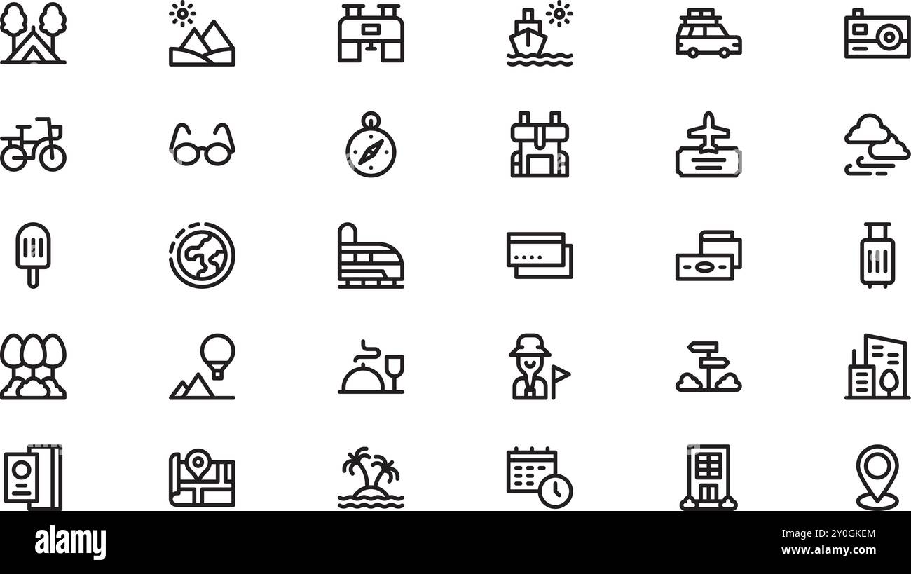 Icônes de voyage Collection d'icônes vectorielles de haute qualité avec contour modifiable. Idéal pour les projets professionnels et créatifs. Illustration de Vecteur
