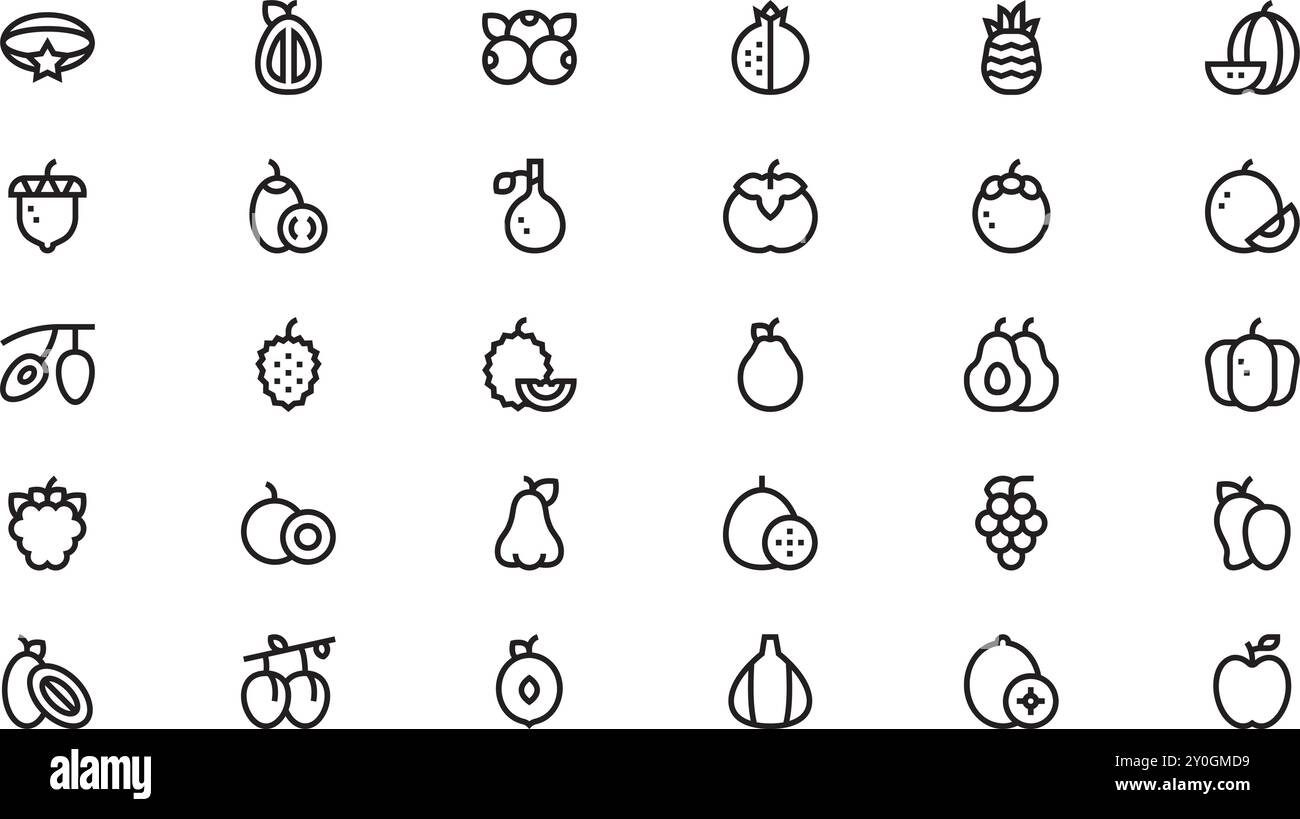 Icônes de fruits Collection d'icônes vectorielles de haute qualité avec Stroke modifiable. Idéal pour les projets professionnels et créatifs. Illustration de Vecteur