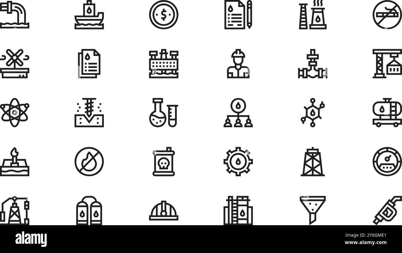 Icônes de l'industrie pétrolière Collection d'icônes vectorielles de haute qualité avec trait modifiable. Idéal pour les projets professionnels et créatifs. Illustration de Vecteur