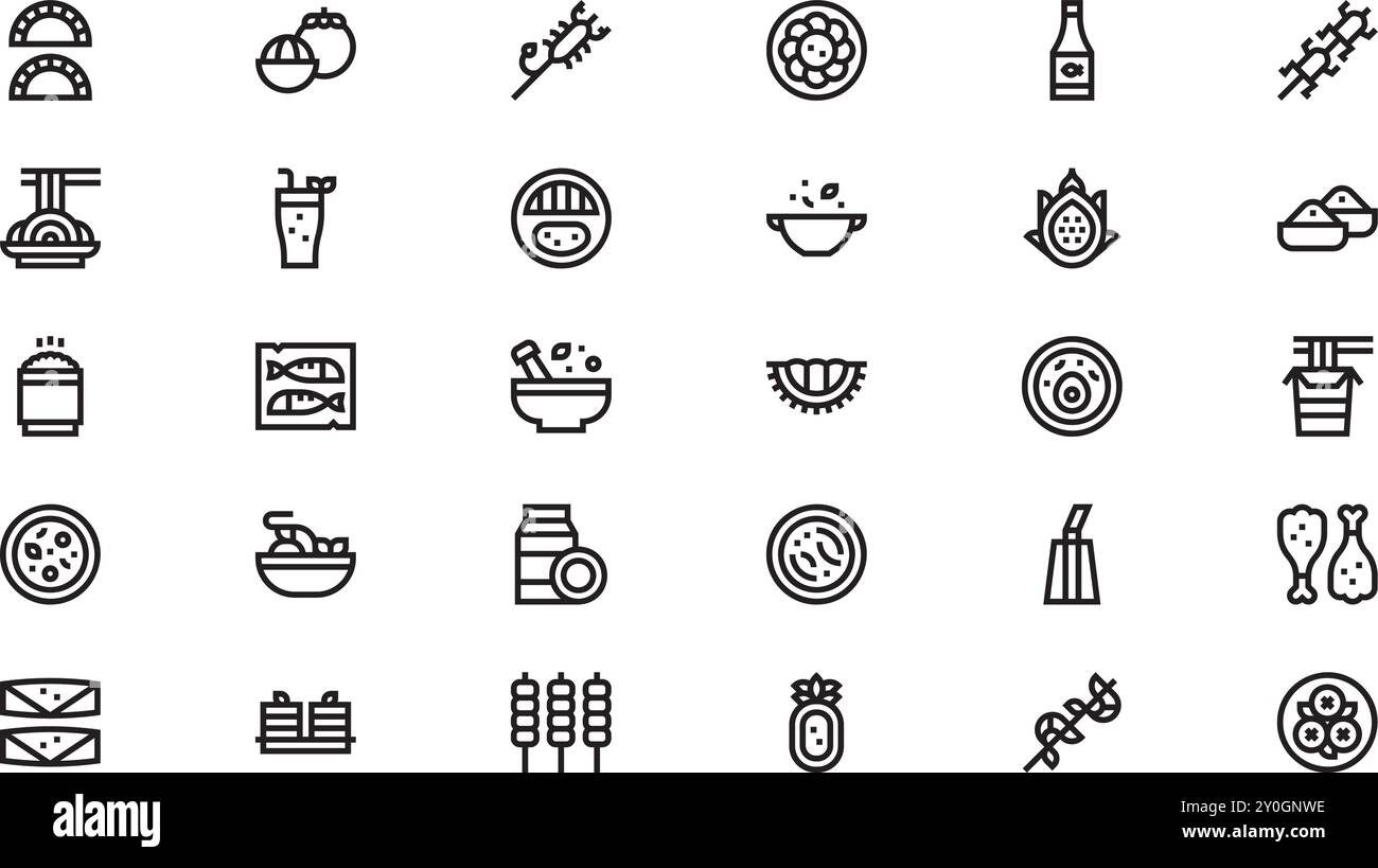Icônes de nourriture thaïlandaise Collection d'icônes vectorielles de haute qualité avec Stroke modifiable. Idéal pour les projets professionnels et créatifs. Illustration de Vecteur