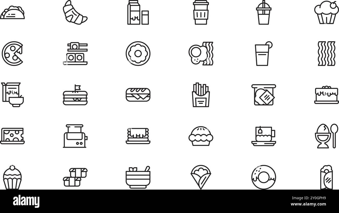 Icônes brunch Collection d'icônes vectorielles de haute qualité avec un trait modifiable. Idéal pour les projets professionnels et créatifs. Illustration de Vecteur