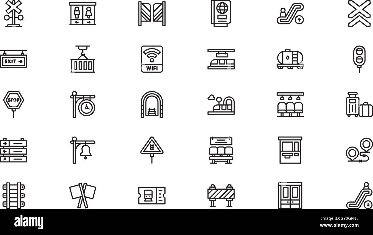 Icônes de chemin de fer Collection d'icônes vectorielles de haute qualité avec trait modifiable. Idéal pour les projets professionnels et créatifs. Illustration de Vecteur