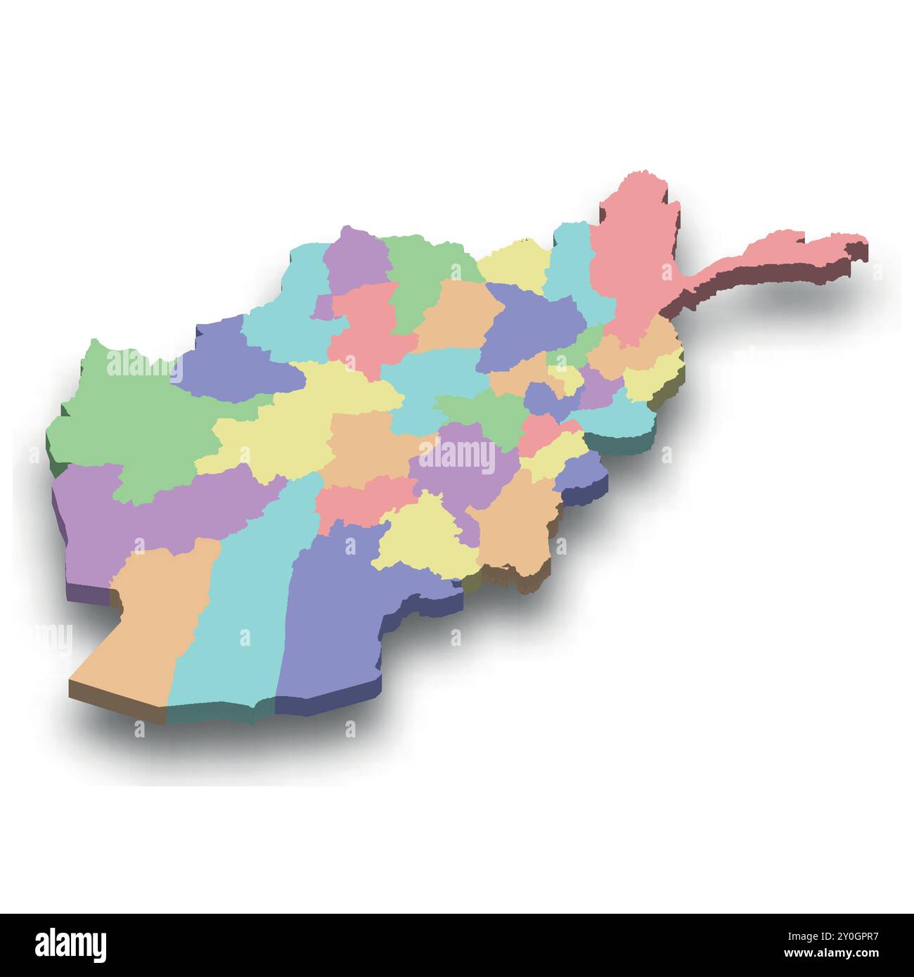 3d carte colorée isométrique de l'Afghanistan avec les frontières des régions Illustration de Vecteur