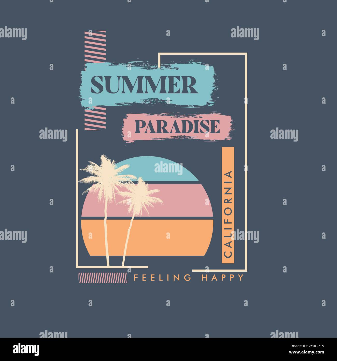 Summer Paradise california Feeling Happy typographie Beach Tee-shirt graphique Illustration de Vecteur