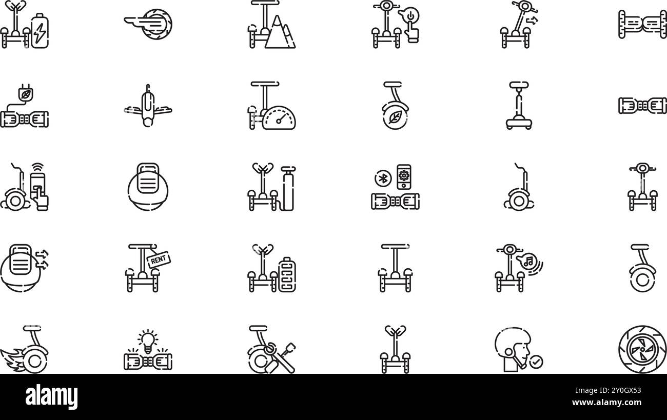 Icônes de scooters électriques auto-équilibrantes Collection d'icônes vectorielles de haute qualité avec Stroke modifiable. Idéal pour les projets professionnels et créatifs. Illustration de Vecteur