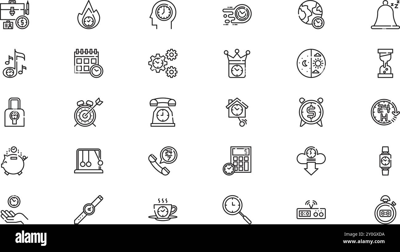 Icônes de temps Collection d'icônes vectorielles de haute qualité avec trait modifiable. Idéal pour les projets professionnels et créatifs. Illustration de Vecteur
