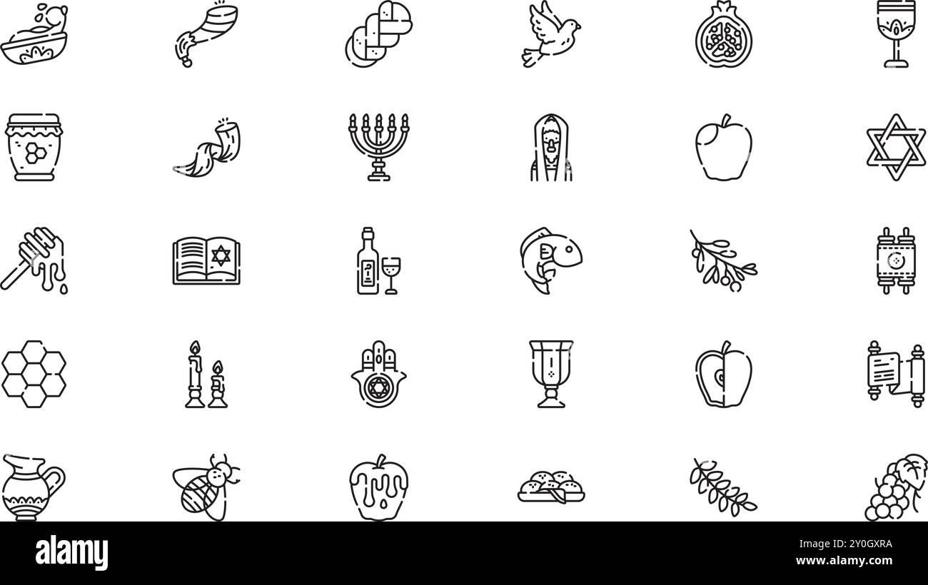 Icônes Rosh hashanah et yom kippur Collection d'icônes vectorielles de haute qualité avec Stroke modifiable. Idéal pour les projets professionnels et créatifs. Illustration de Vecteur