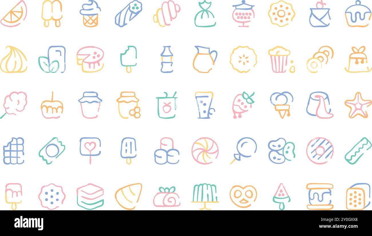 Bonbons et bonbons icônes Collection d'icônes vectorielles de haute qualité avec Stroke modifiable. Idéal pour les projets professionnels et créatifs. Illustration de Vecteur
