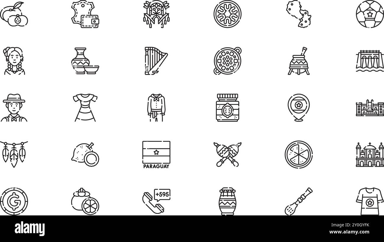 Paraguay Icons Collection d'icônes vectorielles de haute qualité avec Stroke modifiable. Idéal pour les projets professionnels et créatifs. Illustration de Vecteur