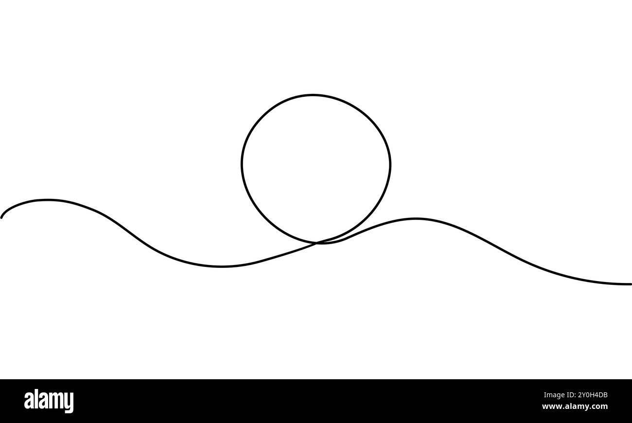 Dessin minimaliste continu d'une ligne de cercle noir. Contour d'esquisse de cadre rond sur fond blanc Illustration de Vecteur