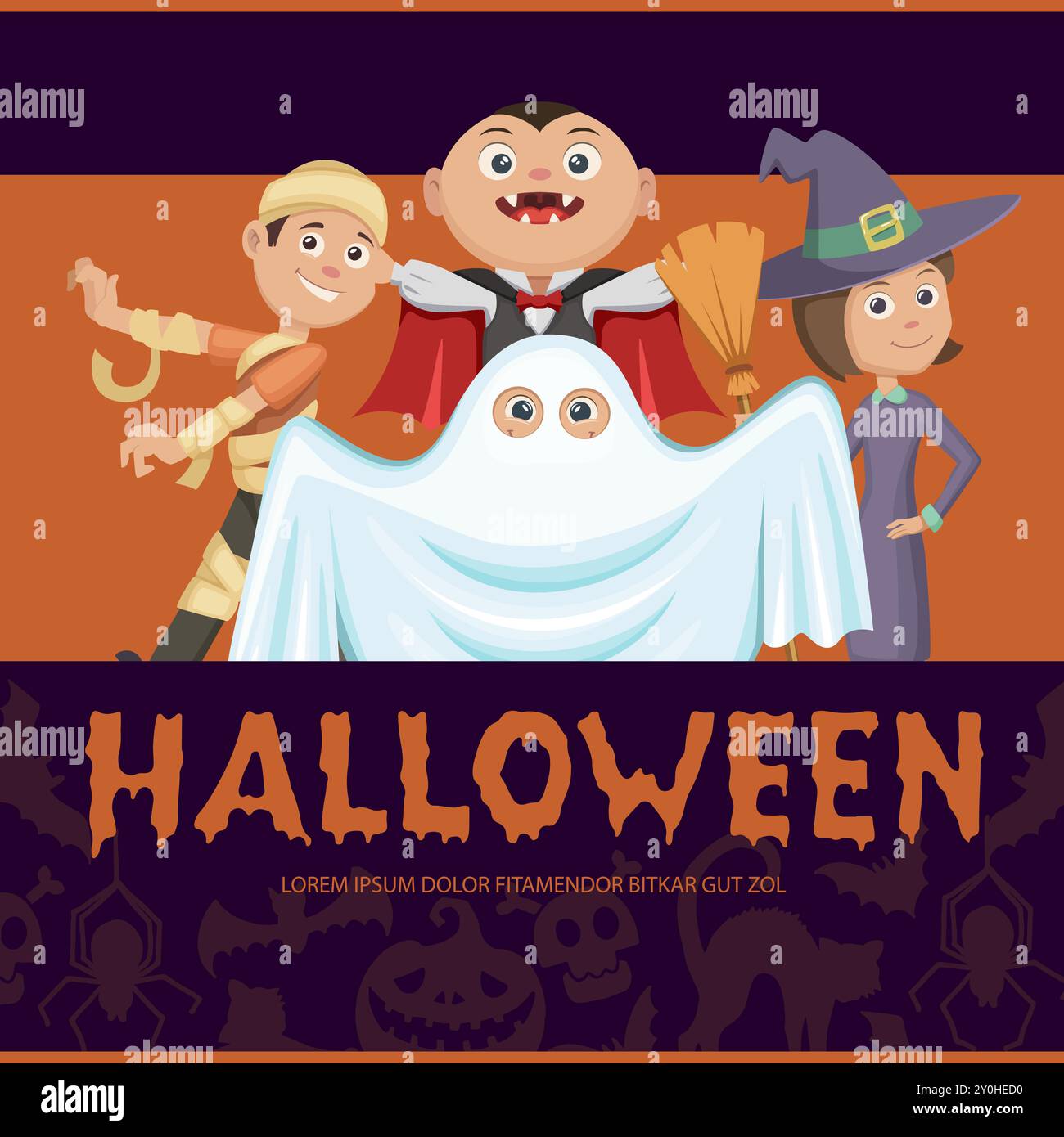 affiche d'halloween. sorcière fantôme zombie et costumes effrayants de vampire pour la fête d'halloween Illustration de Vecteur