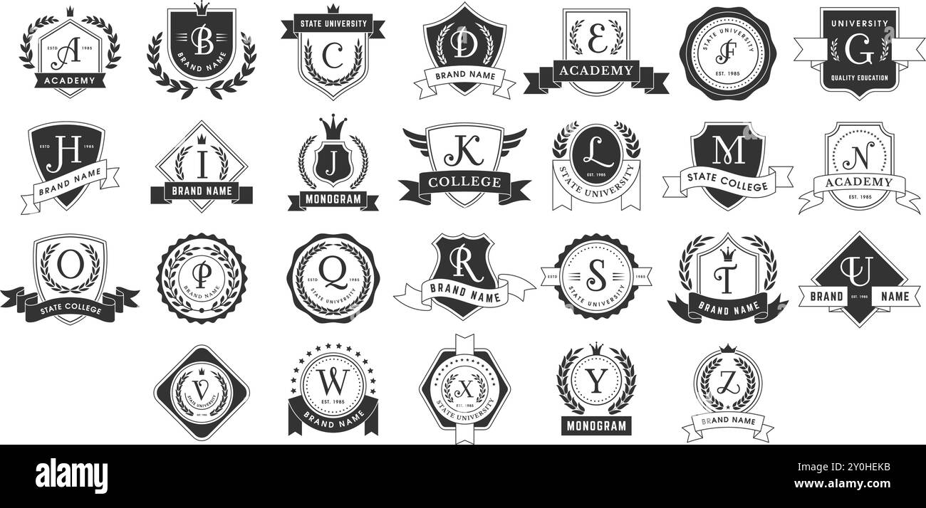 Monogramme. Élégantes lettres de l'alphabet premium pour les projets d'identité de conception de logo ensemble récent de badges monogrammes vectoriels Illustration de Vecteur