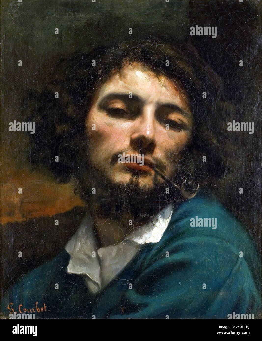 L'homme à la pipe (Autoportrait, homme à la pipe), 1848-49, tableau de Gustave Courbet. Jean désiré Gustave Courbet (1819 – 1877) peintre français Banque D'Images