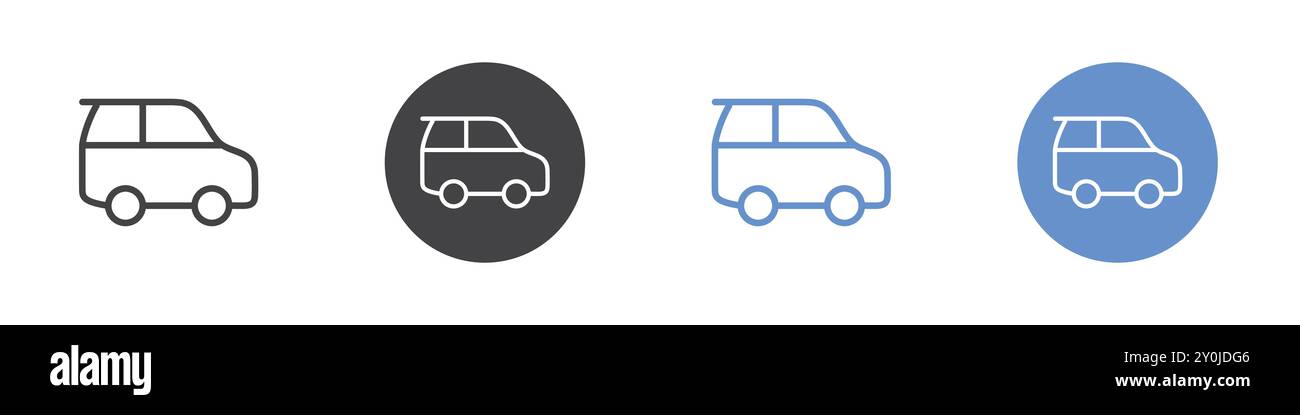 Icône de voiture Flat Set dans la marque de vecteur de contour de couleur noir et blanc Illustration de Vecteur