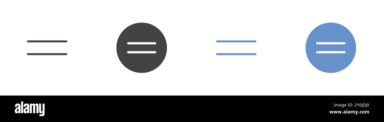 Equal Icon Flat Set dans la marque vectorielle de contour de couleur noir et blanc Illustration de Vecteur