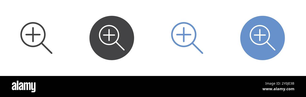 Zoomez sur l'ensemble plat dans le repère vectoriel de contour de couleur noir et blanc Illustration de Vecteur