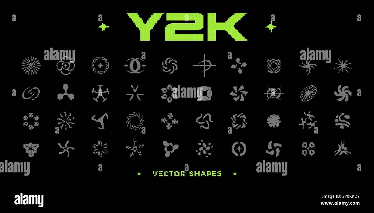 Actif de style de pixel Y2K. formes abstraites vectorielles 8 bits Illustration de Vecteur