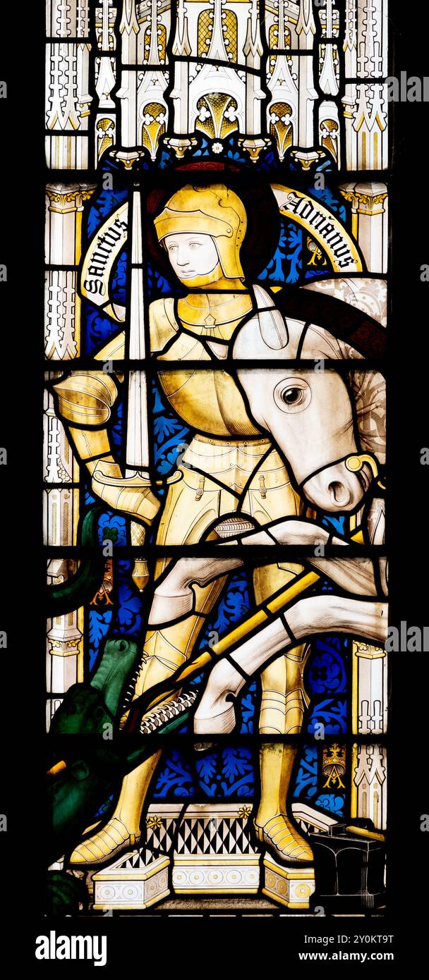 Saint Adrian vitrail, composé Peter et composé Paul Church, Langham, Rutland, England, UK Banque D'Images