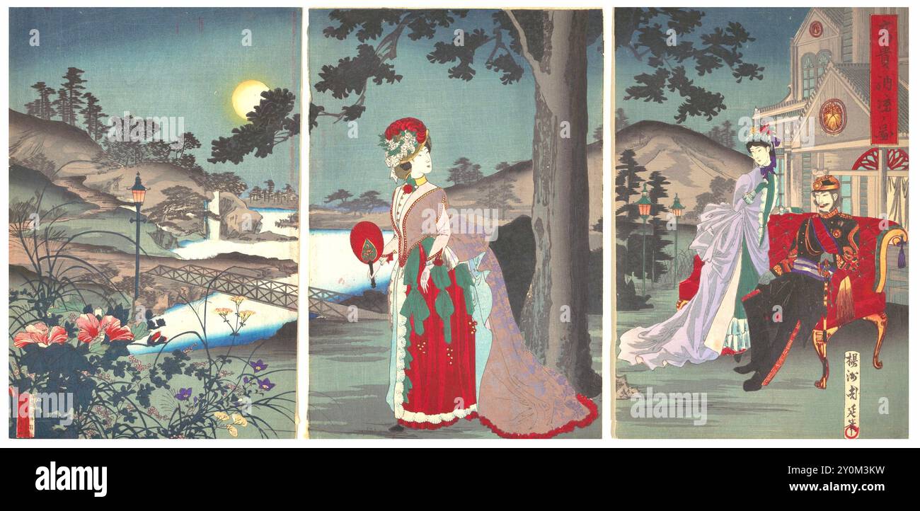 yōshū Chikanobu - noblesse dans la soirée cool (koki nōryō no zu) - 1887 Banque D'Images