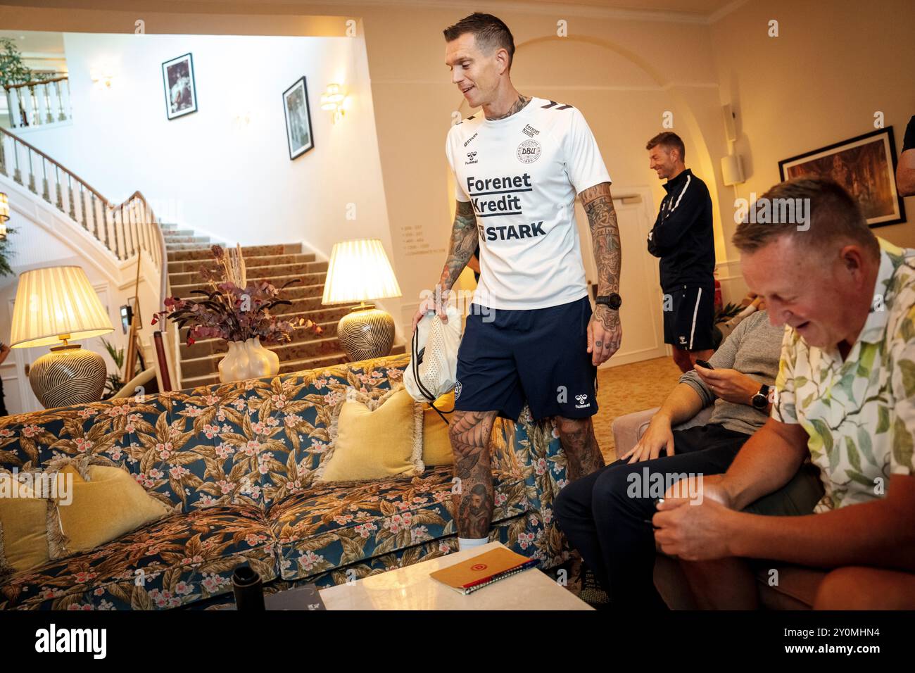 Danemark. 03 septembre 2024. L’entraîneur adjoint Daniel Agger s’entretient avec les médias au Marienlyst Strandhotel à Helsingoer, mardi 3 septembre 2024. L’équipe nationale rencontre la Suisse à Parken dans le match de la Ligue des Premières Nations de l’année. (Photo : Mads Claus Rasmussen/Ritzau Scanpix) crédit : Ritzau/Alamy Live News Banque D'Images