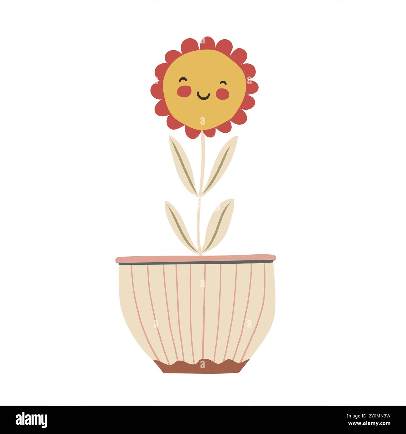 Fleur de bébé mignonne dans le pot de plante dans le style de dessin animé kawaii. Illustration enfantine de doodle vectorielle dessinée à la main. Dessin simple isolé pour les enfants Illustration de Vecteur