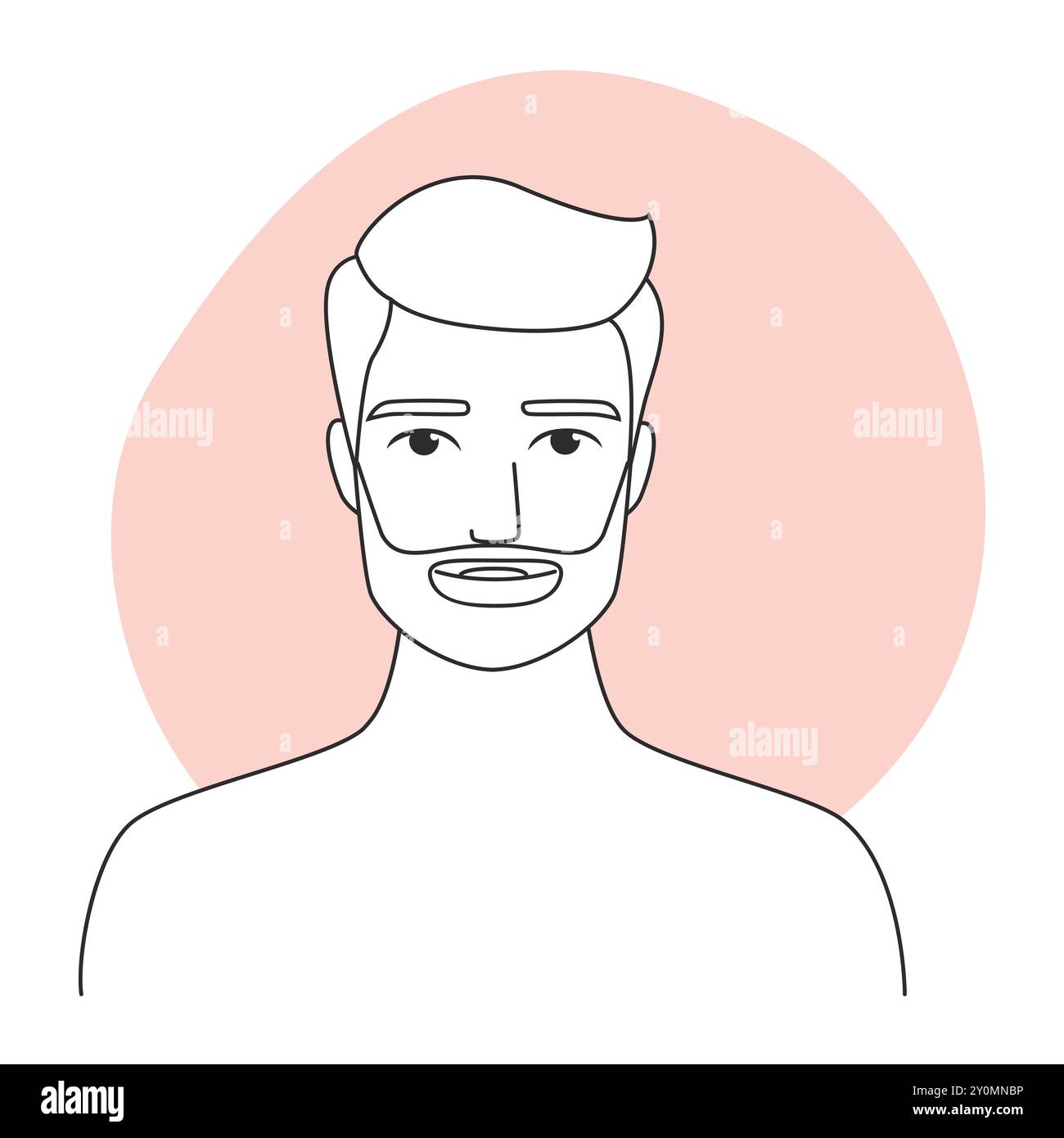 Illustration vectorielle d'art de ligne d'un homme avec une barbe, partie d'une série de routine de soins de la peau. Illustration de Vecteur