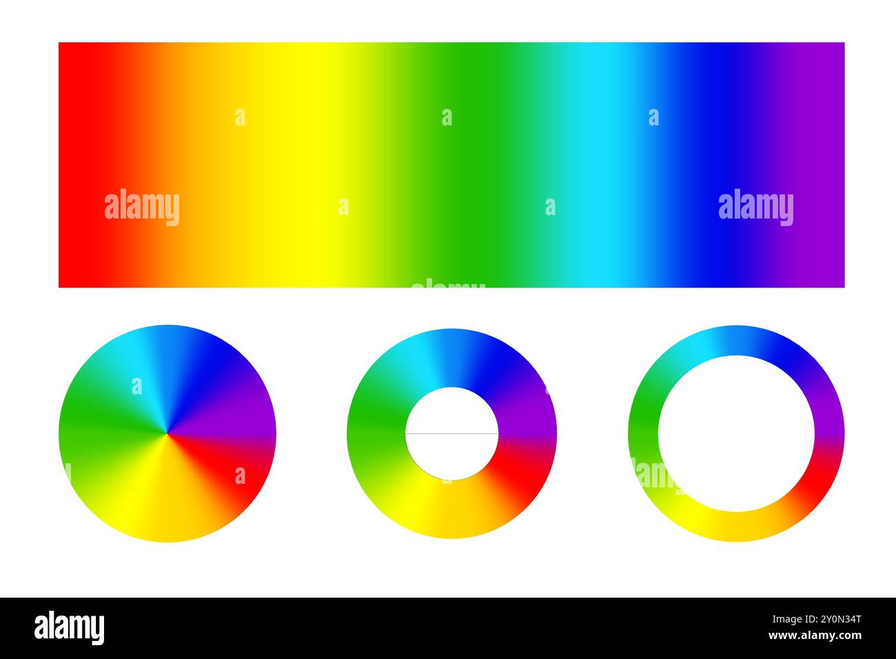 Dégradé de couleurs défini. Barre de spectre arc-en-ciel et gradients circulaires. Transitions de couleurs vectorielles. Illustration de Vecteur