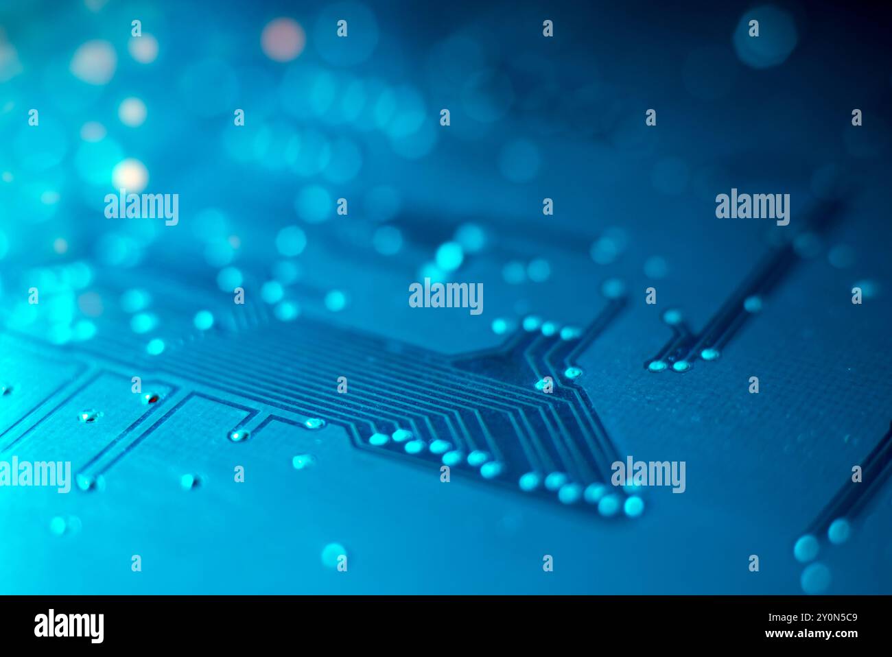 Vue rapprochée du PCB de la carte de circuit intégré électronique Banque D'Images
