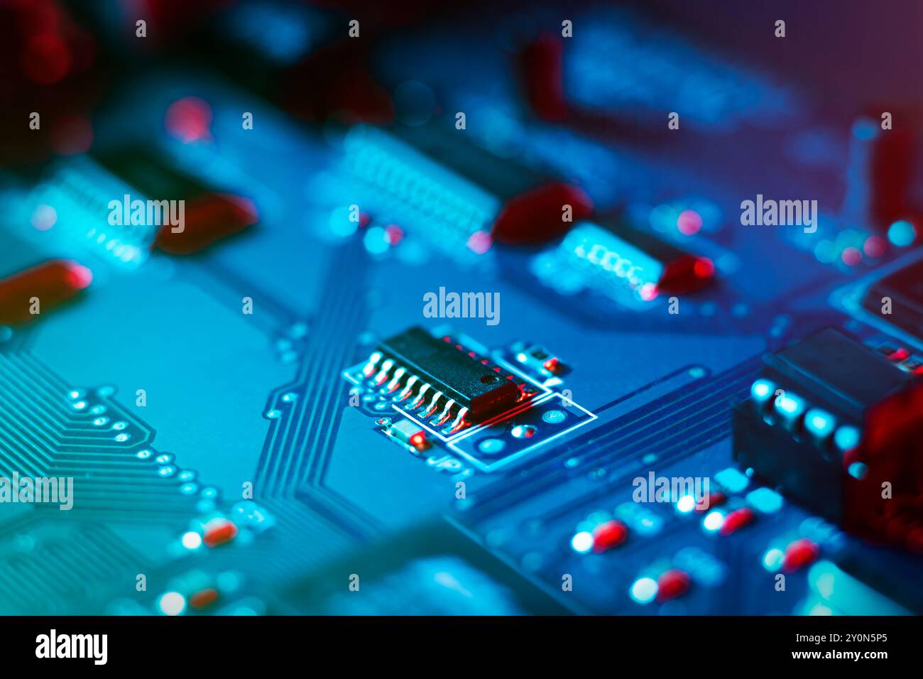 Microcircuit - PCB de la carte de circuit intégré électronique gros plan Banque D'Images