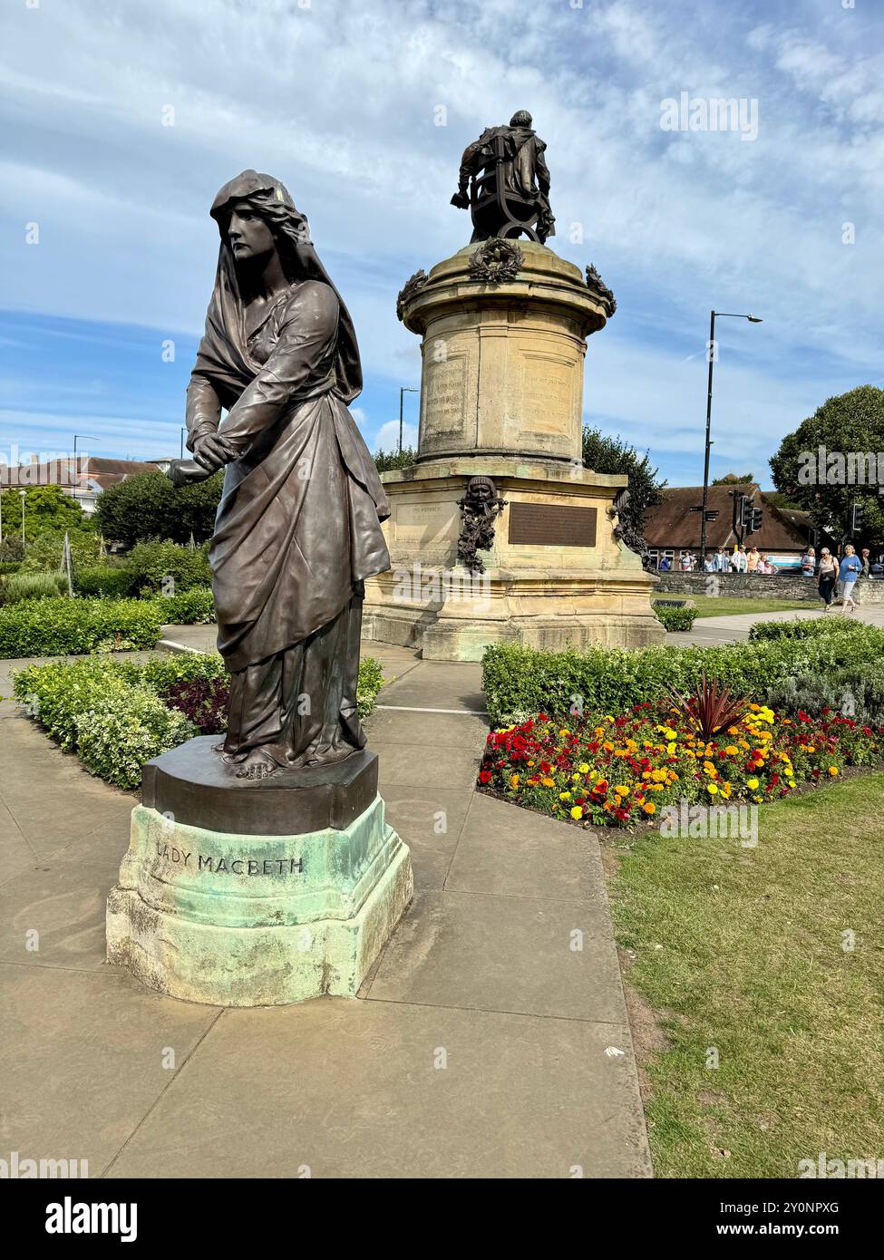 La statue de Lady Macbeth près du mémorial Gower dans les jardins de Bancroft. Banque D'Images