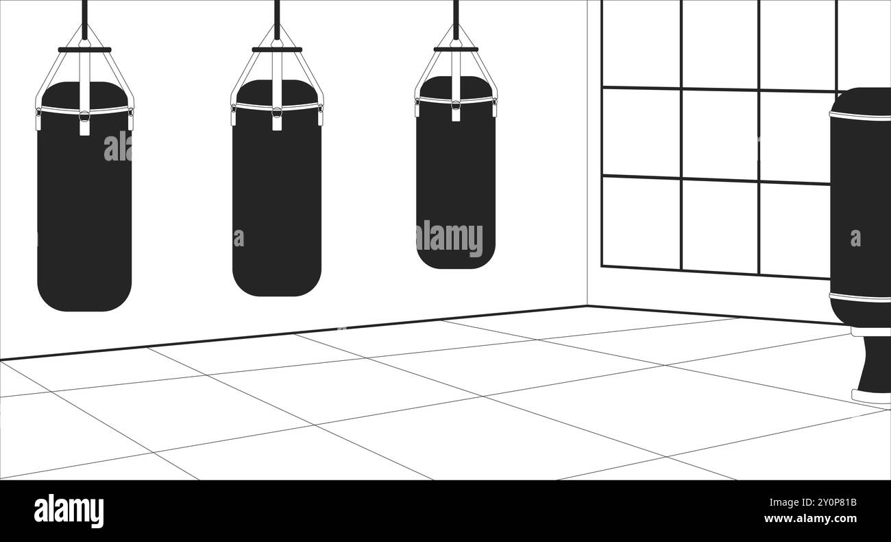 Gymnase d'arts martiaux vide illustration de ligne noir et blanc Illustration de Vecteur