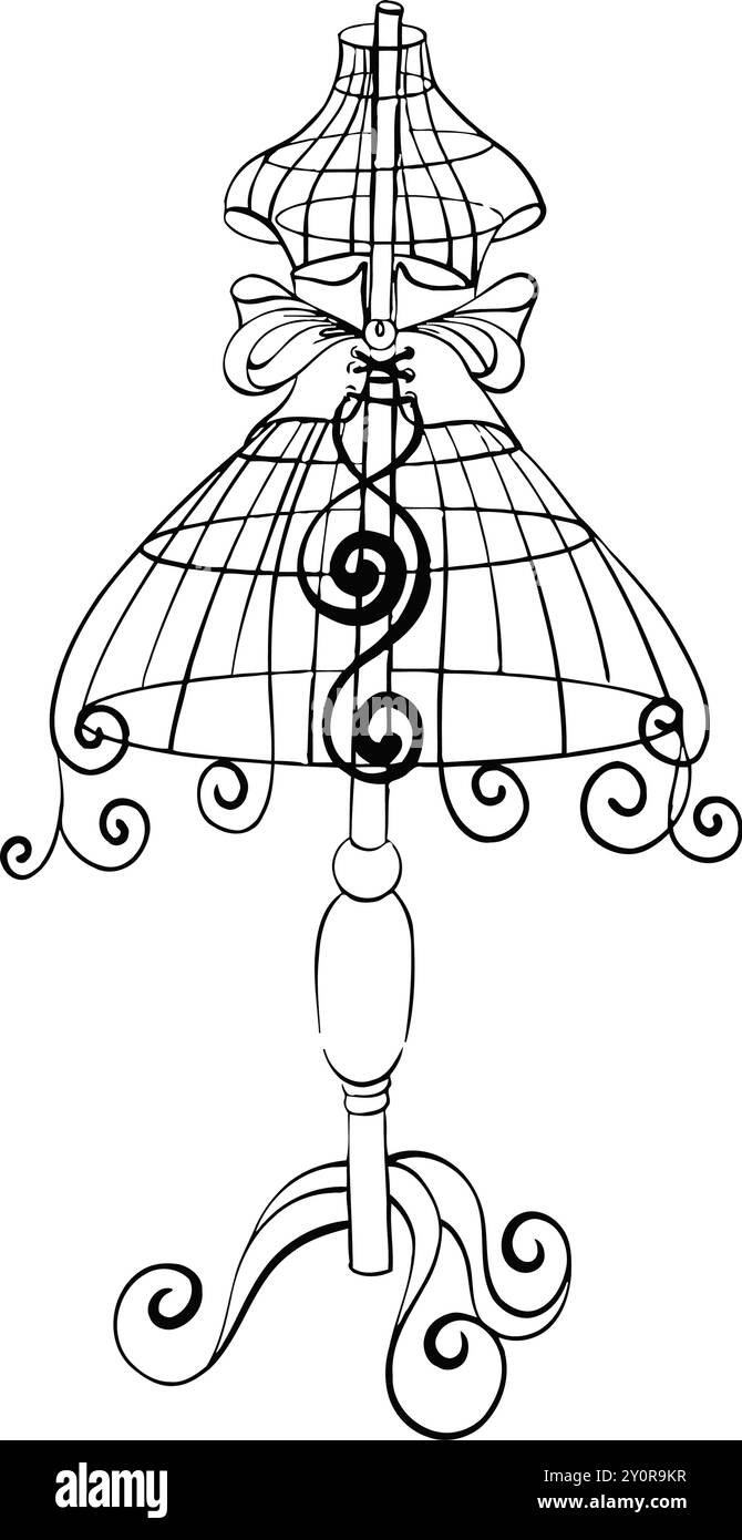 Forme de robe élégante avec ruban accent, idéal pour afficher le design de mode et la couture. Ligne vectorielle graphique, dessinée à la main, silhouette noire pour Cricut Illustration de Vecteur