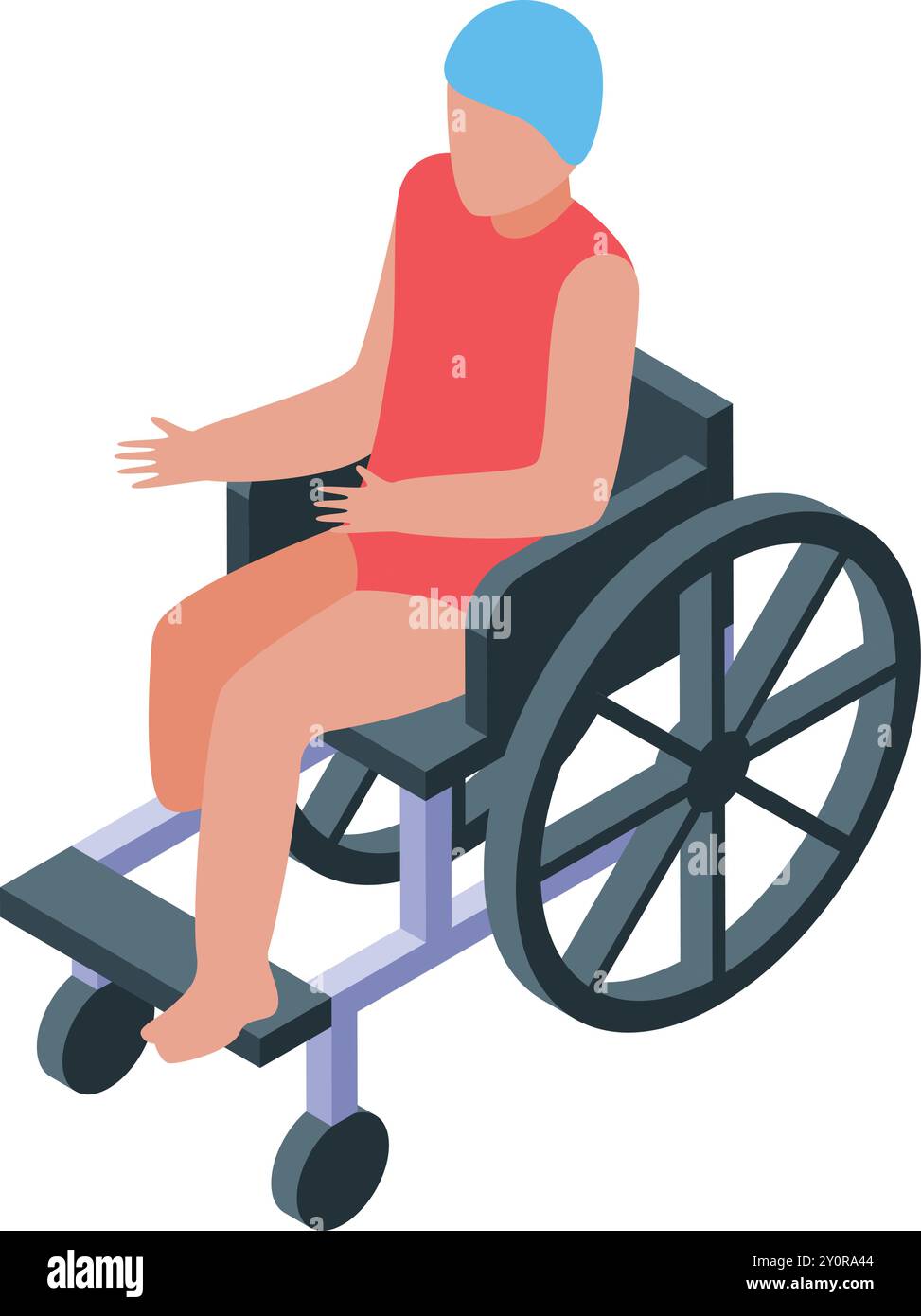 Jeune femme handicapée portant un maillot de bain assis sur un vecteur isométrique en fauteuil roulant Illustration de Vecteur