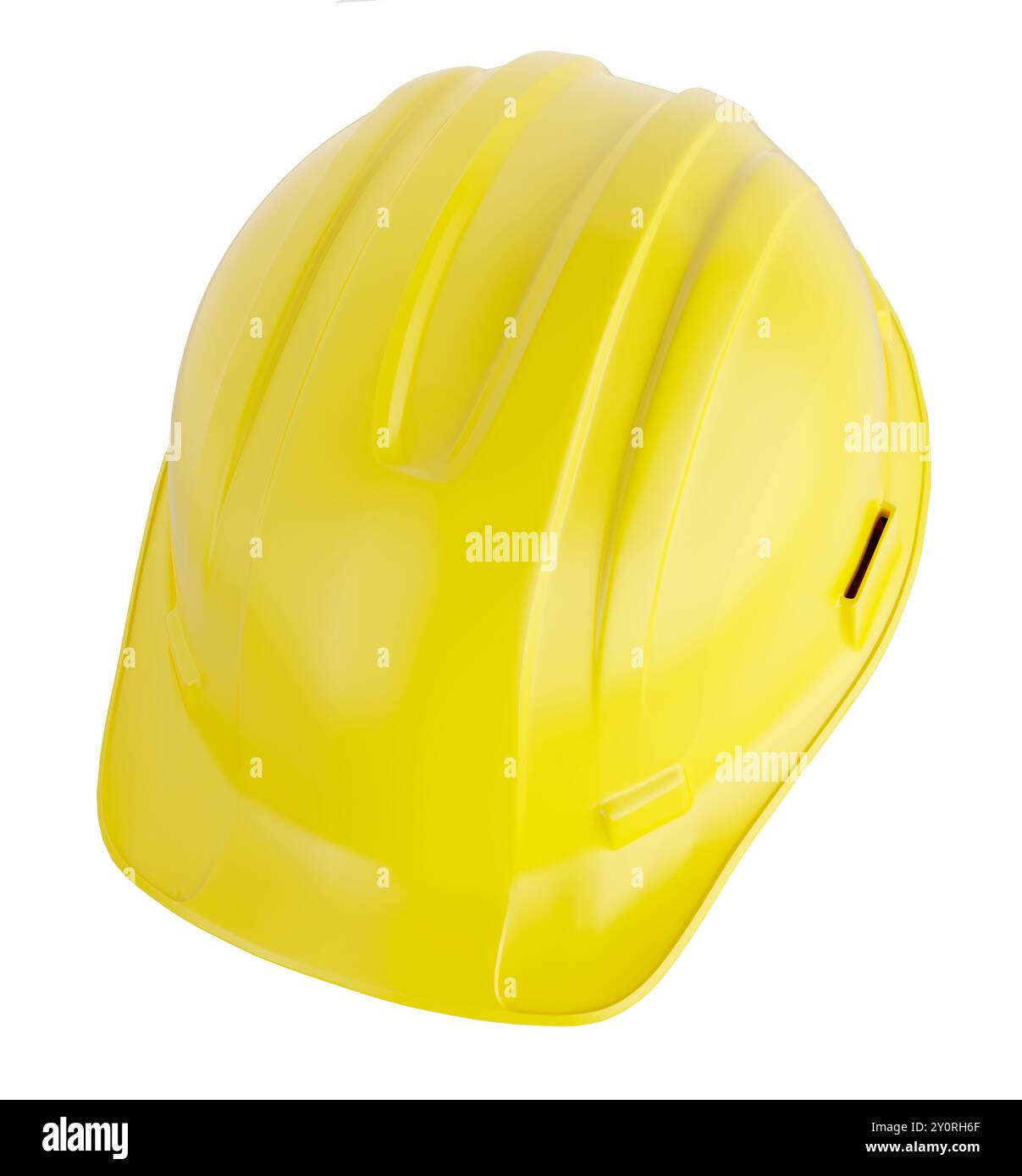 Casque de construction jaune isolé sur un fond blanc. Banque D'Images