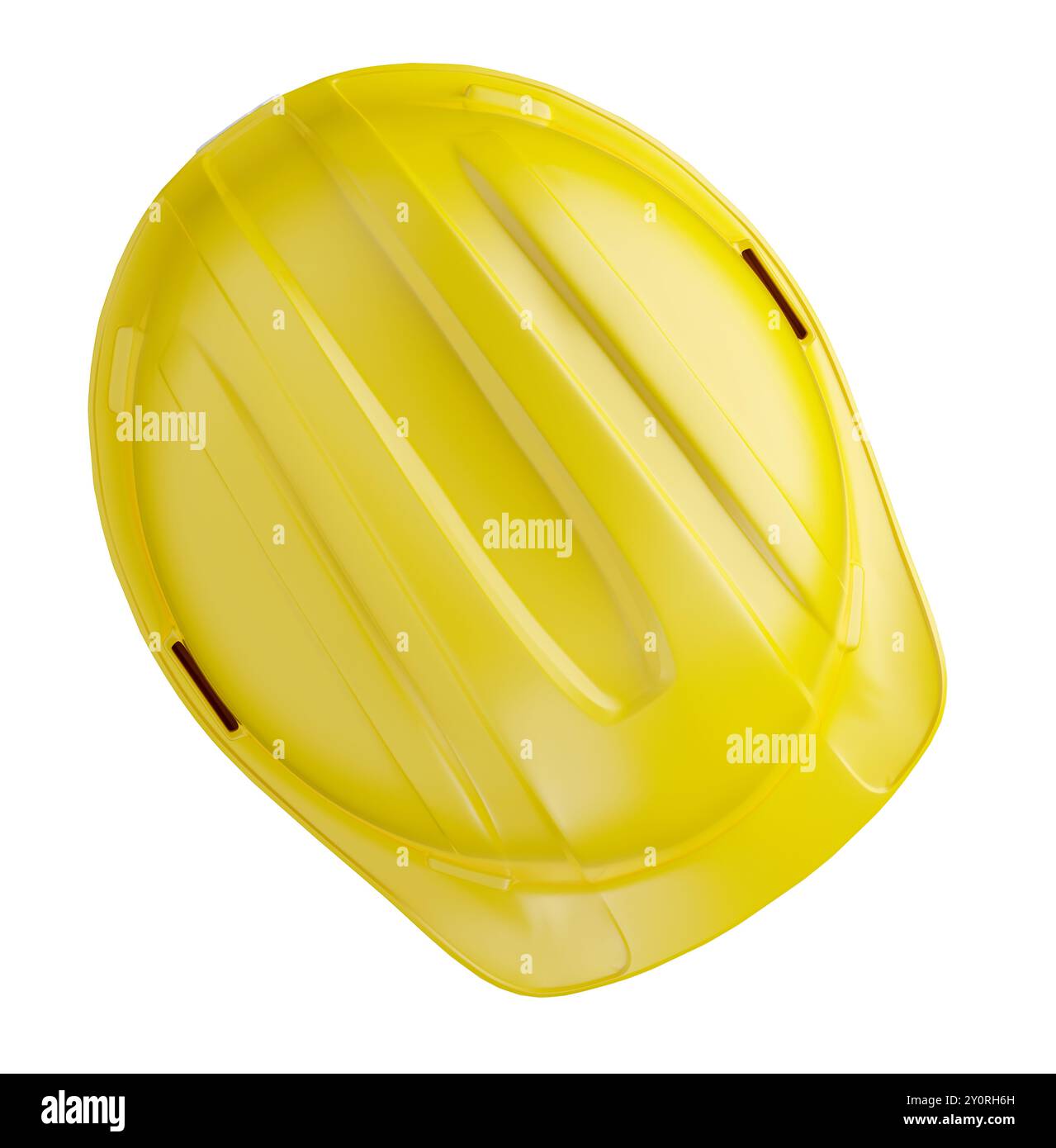 Haut de Yellow construction Hard Hat isolé sur un fond blanc. Banque D'Images