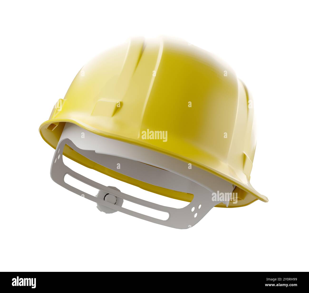 Casque de construction jaune isolé sur un fond blanc. Banque D'Images