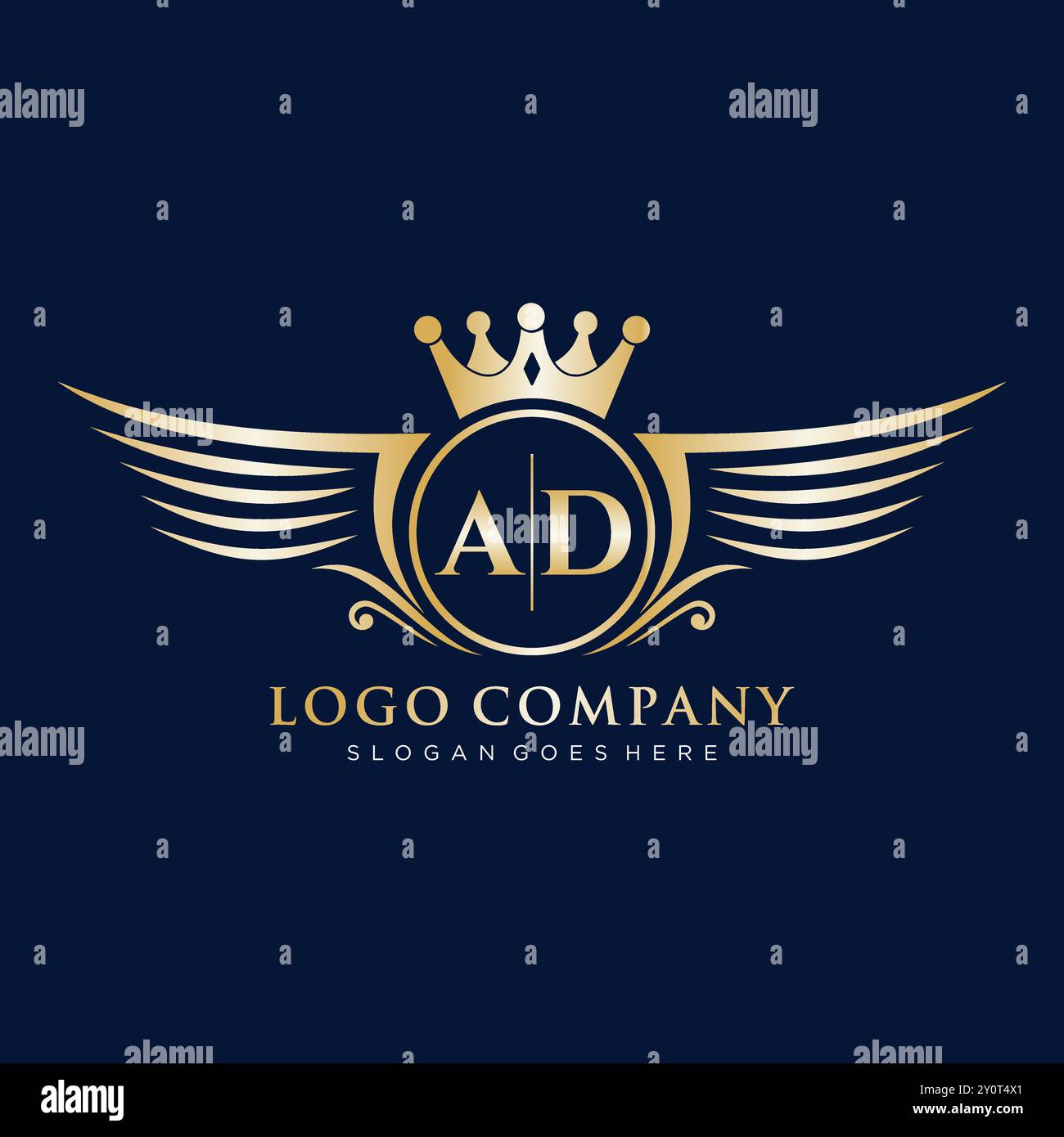 Lettre PUBLICITAIRE initiale avec le logo Royal Wing Illustration de Vecteur