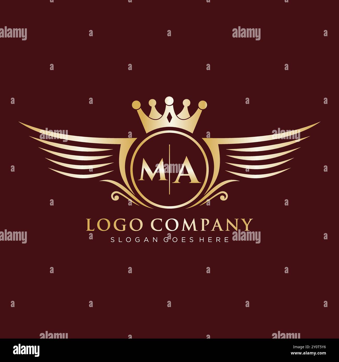 Lettre MA initiale avec le logo Royal Wing Illustration de Vecteur